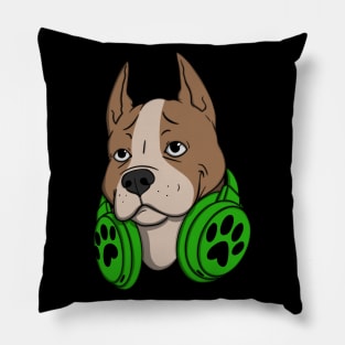 Pitbull Dog Green Headphones Pillow