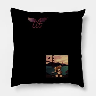 LitQ - Cute Teddy Bear drinks wine at the golden gate bridge on Valentine's Day Pillow