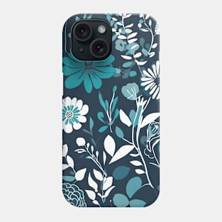 Modern Teal Blue Cottagecore Vintage Botanical Floral Phone Case