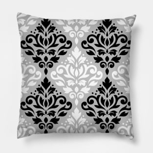 Scroll Damask Black and White on Gray Pattern Pillow