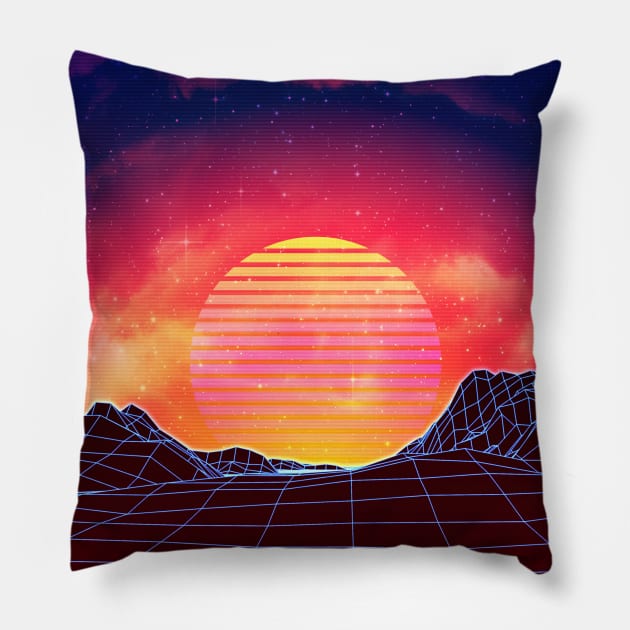 Vaporwave landscape with rocks Pillow by AnnArtshock