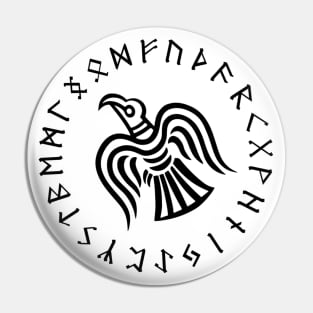 raven of odin elder futhark runes black Pin