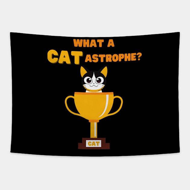 What a Catastrophe, Catastrophe, cat, cute, cats, funny, animal, kitty, kitten, pet, animals, pets, black cat, feline, kittens, meme, tabby, cool, kitties, Tapestry by DESIGN SPOTLIGHT