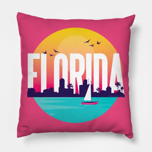 Beautiful FLORIDA with Skyline and Sailboat Pillow by Dibble Dabble Designs