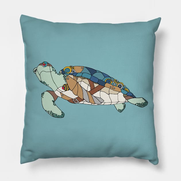 Steampunk Sea Turtle Pillow by MellyLunaDesigns