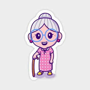 Cute Grandma Carrying Stick Magnet