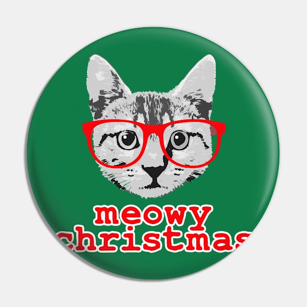 Funny Christmas - Meowy Christmas Pin by robotface