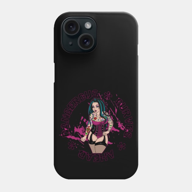 Dangerous Curves Ahead Tattooed Pink Phone Case by VixxxenDigitalDesign