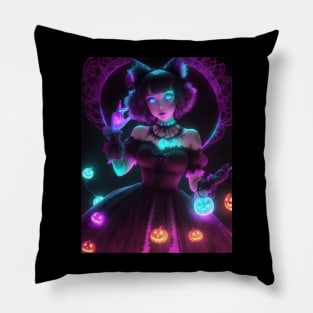 Halloween Spooky Neon Black Magic Witch Pillow