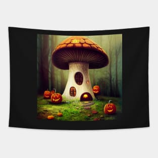 Halloween Mushroom House Tapestry