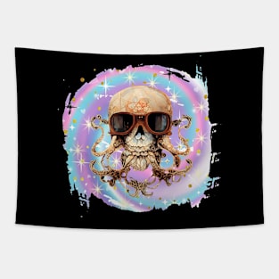 Octopus Skull on Pastel Galaxy Background Tapestry