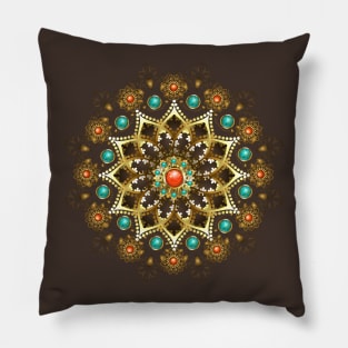 Golden Mandala with Turquoise Pillow