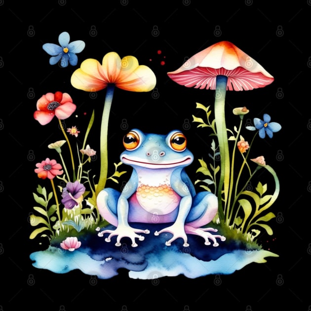 Cottagecore Frog With Mushroom And Flowers by Norse Magic