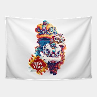 Chinese New Year Extravaganza: Lion Dance Fiesta of Happiness & Fortune Tapestry