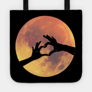 Full Moon with Heart Hands Silhouette Tote
