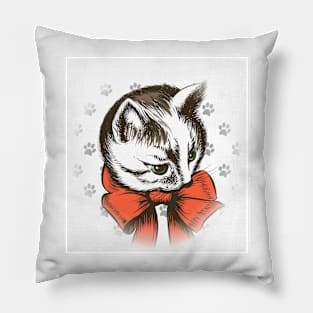 kitten wth red bow sketch Pillow