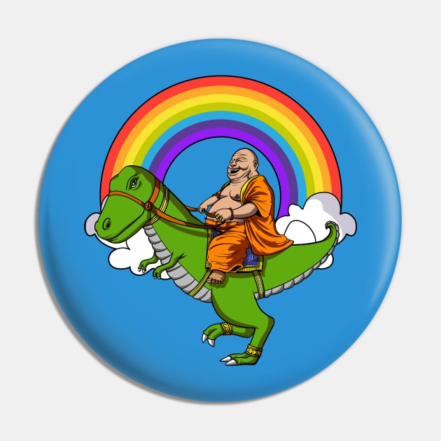 Buddha Riding T-Rex Dinosaur Pin by underheaven