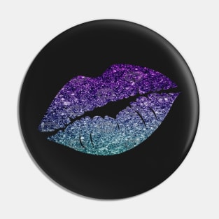 Teal Purple Ombre Faux Glitter Lips Pin