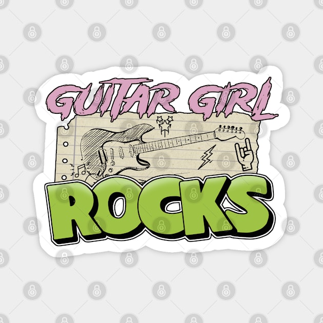 Guitar Girl Rocks Magnet by Issho Ni