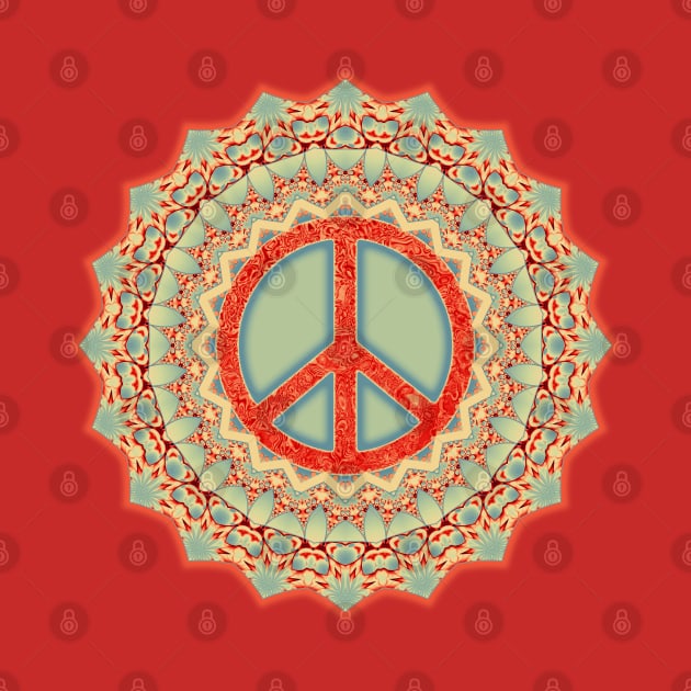 Lotus Flower Peace Mandala Red Ice Blue by EDDArt