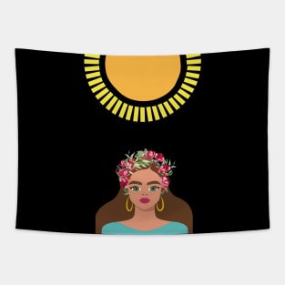 Sunset with Homage to Frida Kahlo mexican women Tapestry