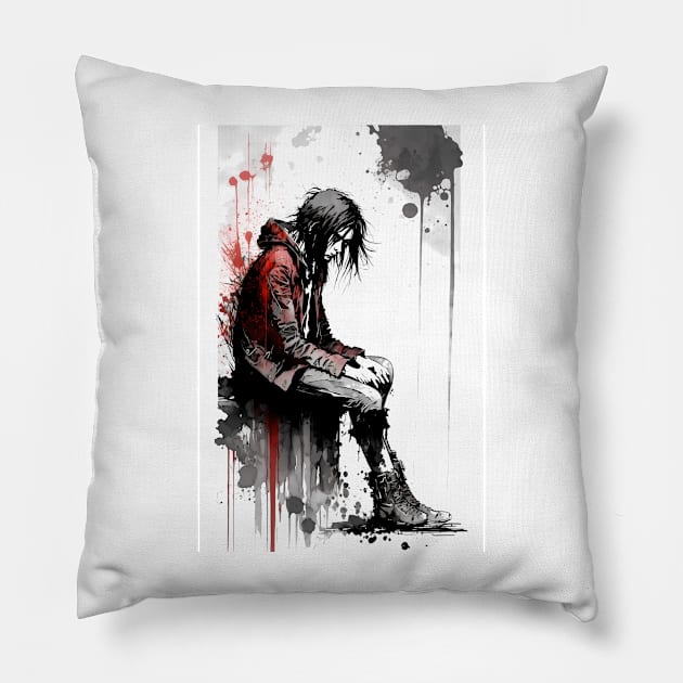 Dejected Man Sitting on a Ledge Pouting Pillow by TortillaChief