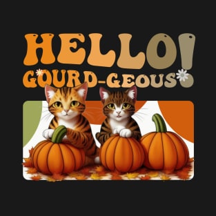 Hello Gourd-geous Cats - Whimsical Feline Fun T-Shirt