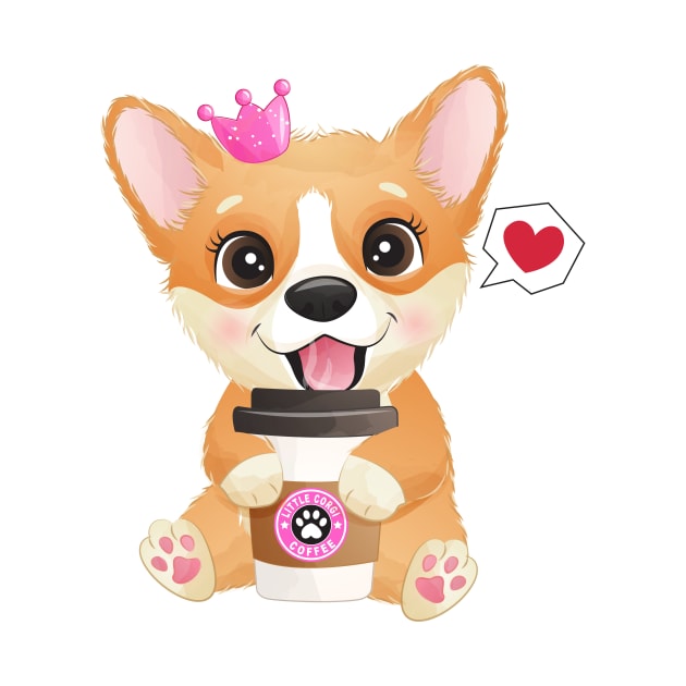 cute little corgi with coffee cup tshirt by Tshirt lover 1