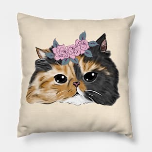 Black and Cream Cat Girl Head _ Bunniesmee Pillow