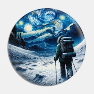 Winter Hiking Starry Night - Winter Sports Pin