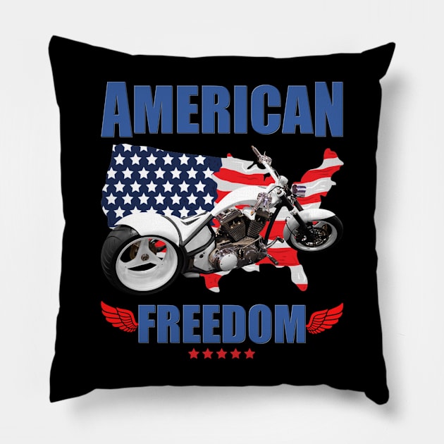 American Freedom, Motorcycle , Biker, Motorcycle Gift, Motor Bike, Motor Sport, Bike, Motorcycle Gift Idea, Motor Bike Gift Idea Pillow by DESIGN SPOTLIGHT