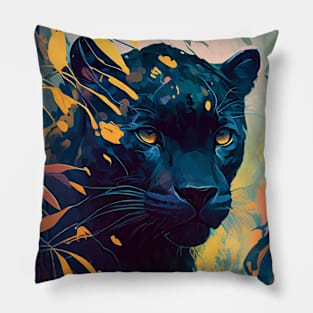 Panther Animal Portrait Painting Wildlife Outdoors Adventure Pillow