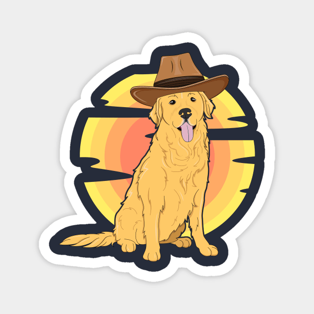 Western Golden Retriever Dog Texas Rodeo Kids Country Retro Magnet by 14thFloorApparel