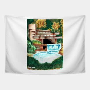 waterfall iconic house loft in architectural hit ecopop art Tapestry