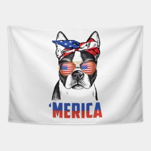 Boston Terrier Merica Bandana USA Flag 4th Of July Tapestry