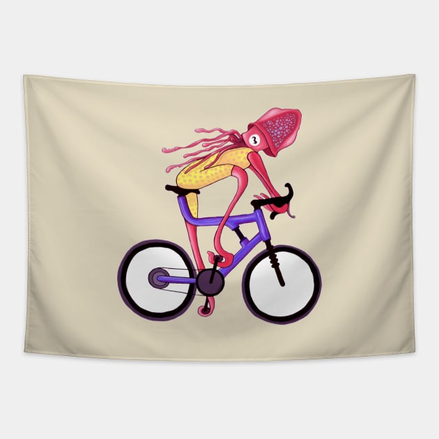 Mountain Biking Squid Tapestry by KikoeART