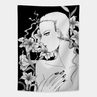 Drawing of a girl and flowers 2009 Tapestry