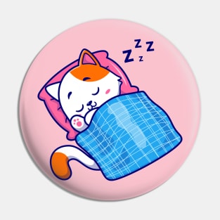 Cute Cat Sleeping With Pillow And Blanket Cartoon Pin