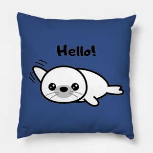 Cute Waving Seal Hello Cartoon Design Pillow