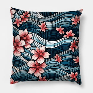 Cherry Blossoms and Kanagawa Wave Pillow