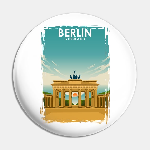 Berlin Germany Brandenburg Gate Vintage Travel Poster Pin by jornvanhezik