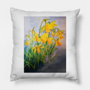 Daffodils watercolour painting Pillow