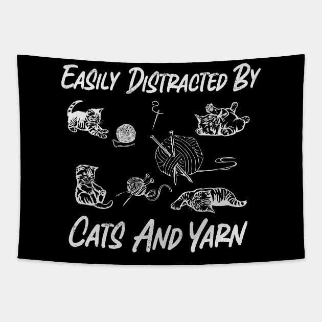 Easily Distracted By Cats And Yarn  Cute Knitting Yarn Crochet Tapestry by ARTBYHM