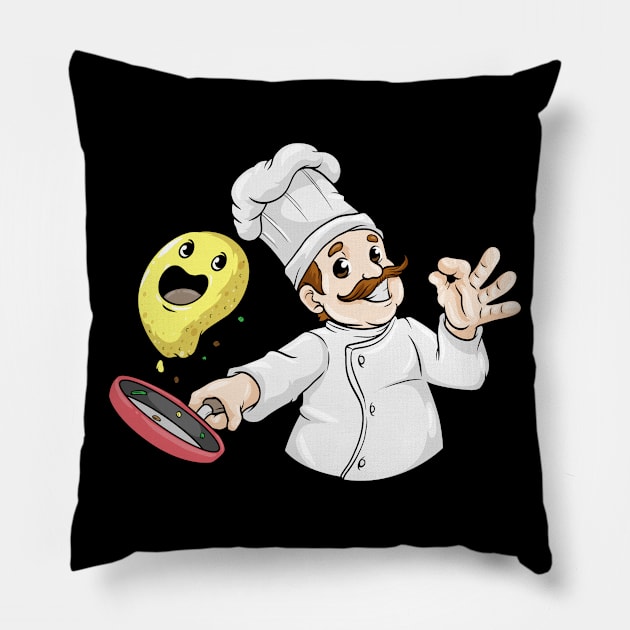 Chef with Chef hat Fried Egg and Pan Pillow by Markus Schnabel