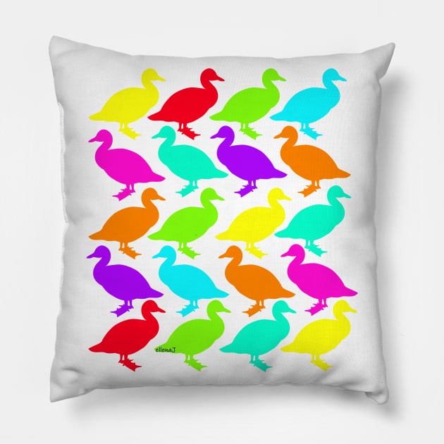 Colourful Geese walking Pillow by ellenaJ