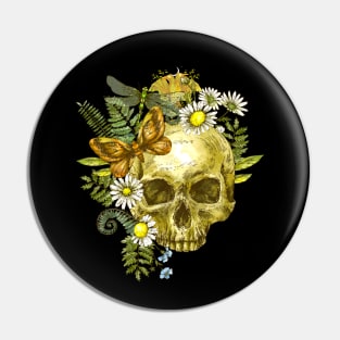 skull with flowers/butterfly Pin