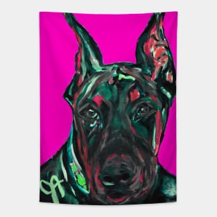 Doberman Pinscher Hot Magenta Background Tapestry