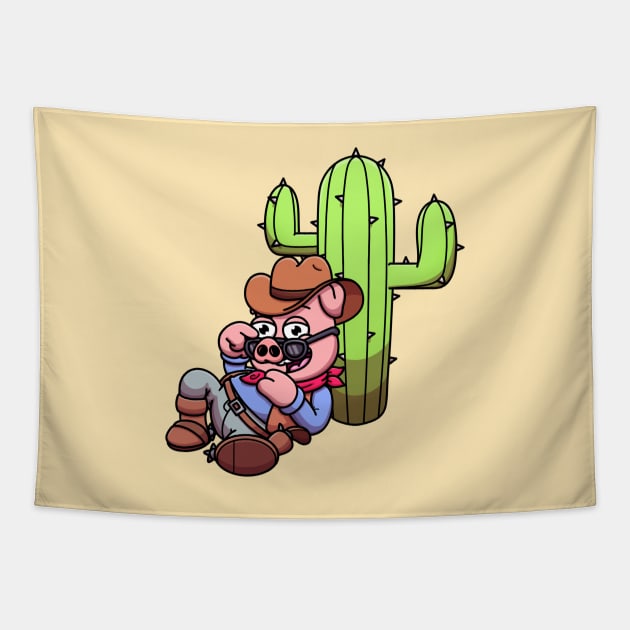 Wild West Pig With Cactus Tapestry by TheMaskedTooner