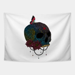 Butterfly On Colorful Skull Creepy Artist Graphic Tapestry