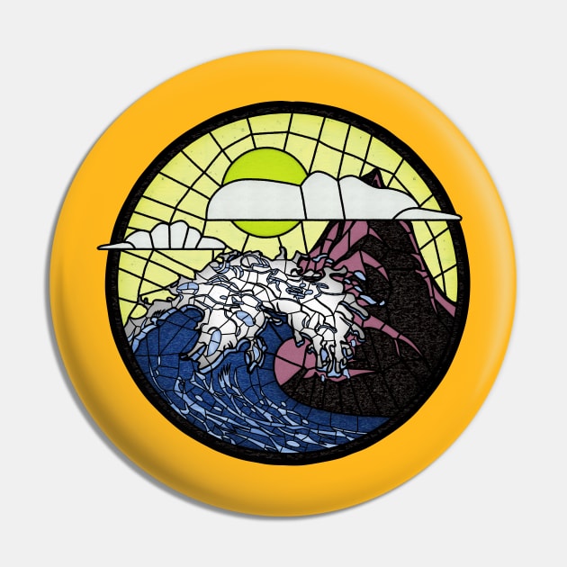 Wave Mountain in Stained Glass Design Pin by jephwho